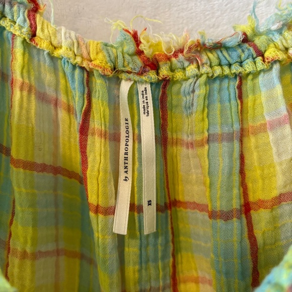 Anthropologie womens yellow green casual Plaid Ruffle Mini‎ tank Dress size XS - Picture 8 of 9